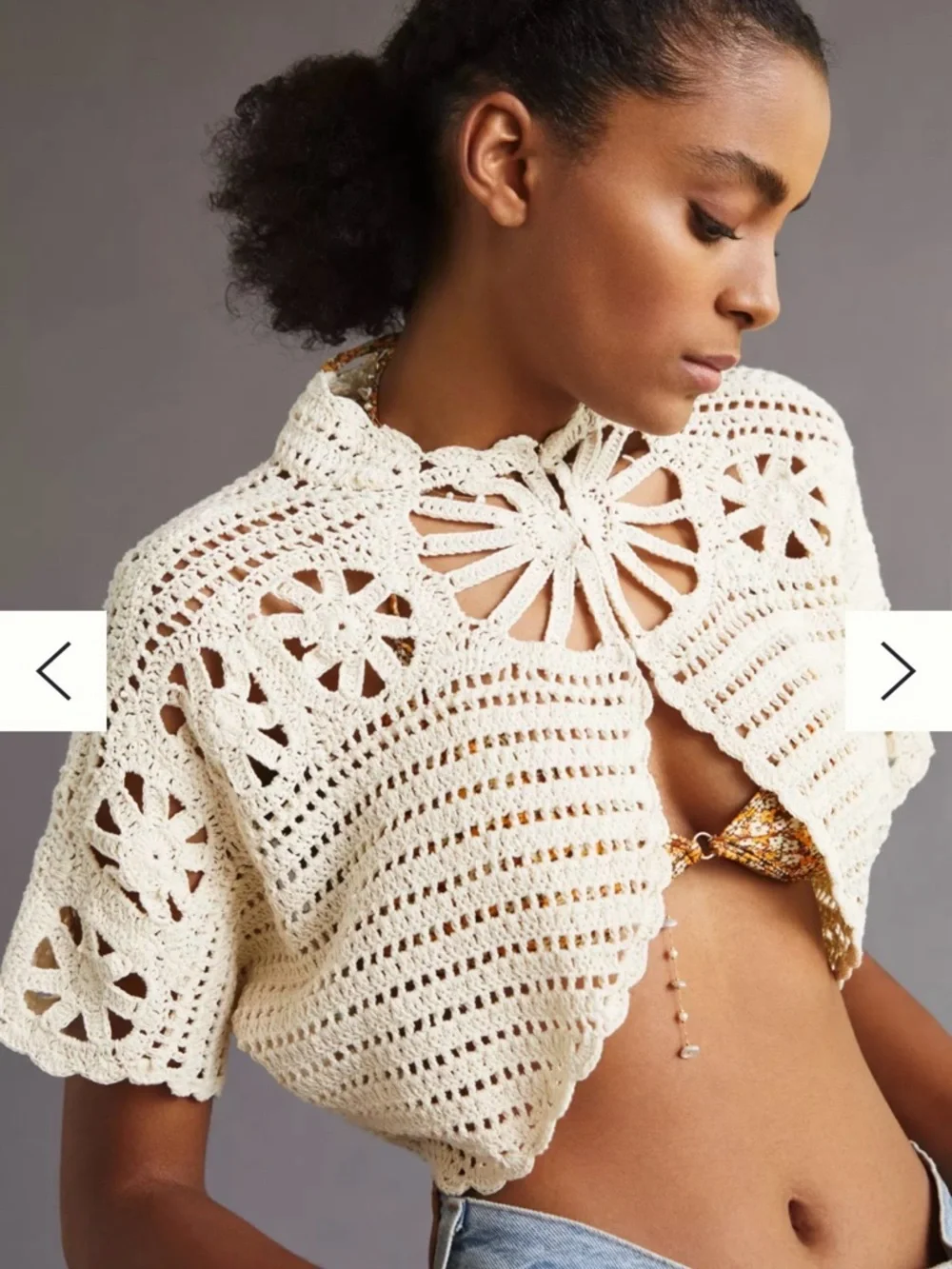 Anthropologie Maeve Ivory Crochet Short Cardigan - Picture 2 of 5